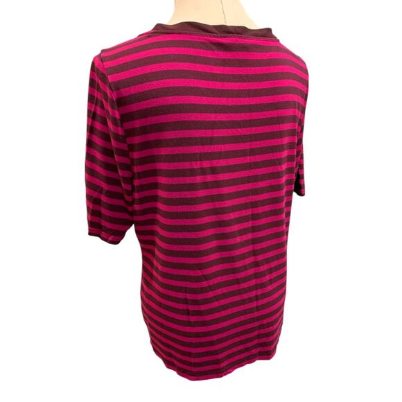 Size XL Talbots Womens Striped Raspberry Tie Neck Shirt - Picture 4 of 8